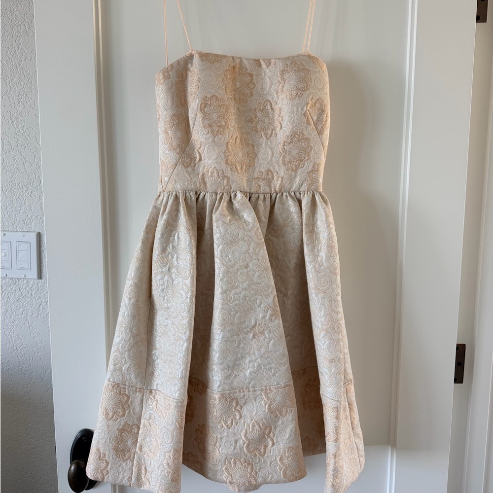 Strapless Cream Floral Jacquard Cocktail Dress